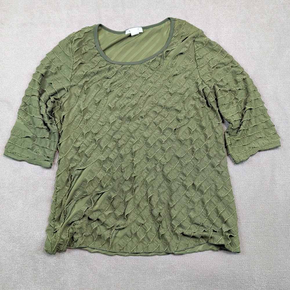 Only 9 Vintage Y2K Ruffle Tiered Blouse 2X Olive Green Textured Scoop Neck Top